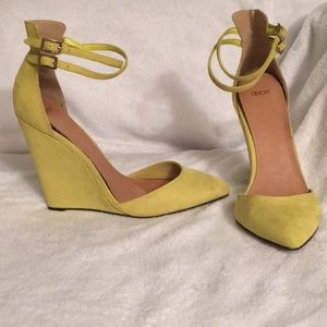 ASOS neon yellow suede ankle strap wedge